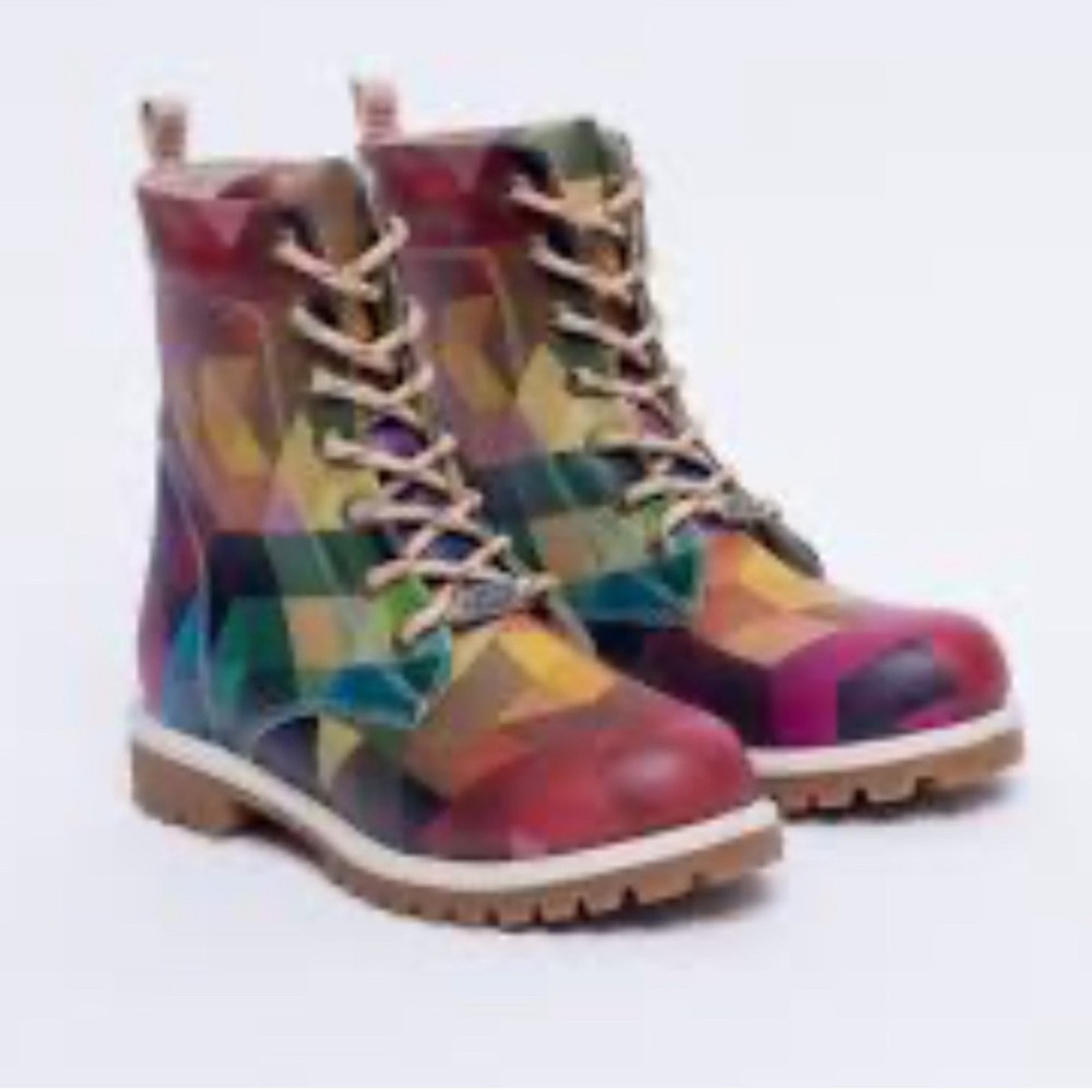 GOBY Kaleidoscope Geometric Rainbow Combat Boots